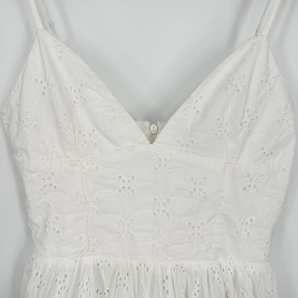 ZARA Mini Dress Openwork Embroidered Eyelet V-Neck Spaghetti Strap Cottagecore - Picture 9 of 13